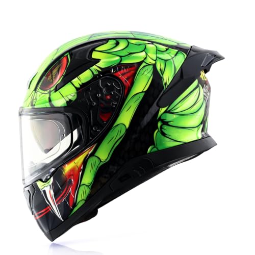 Image of Axor Apex Venomous ISI ECE DOT Certified Full Face Dual Visor Helmet for Men and Women with Pinlock Fitted Outer Clear Visor and Inner Smoke Sun Visor Black Neon Green(XL)