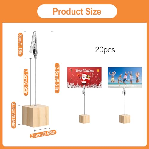20 Stück Fotohalter mit Klammern Holz, 13,5 x 3 cm Fotoständer, Hinstellen Zettelhalter, Tischkartenhalter mit Klammer, Memo Clip Halter, für Büro Hochzeits Party Hausdekoration, Bilder Karten Notizen