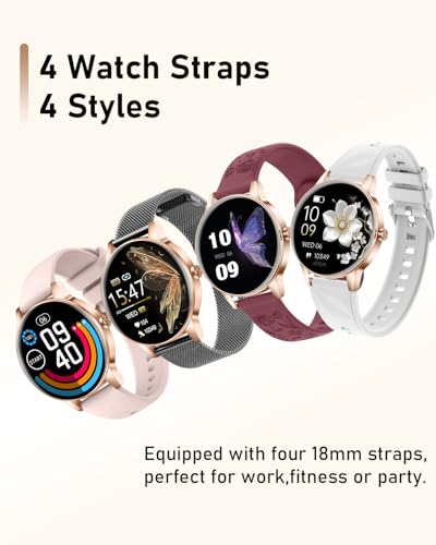 Image of Smart Watch for Women, 1.27'' TFT Fitness Watch With Bluetooth Answer /Make Call,Heart Rate /SpO2 /Sleep Monitor /Menstrual Cycle /120+ Sports Fitness Tracker for iPhone Android iOS(4 Straps,Black Gold)