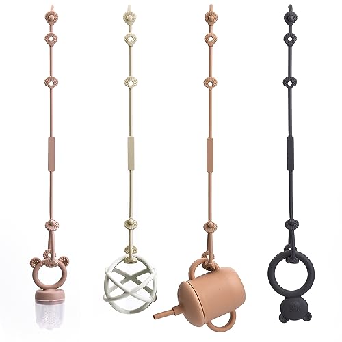 CLDY Baby Cup Catcher de Silicona, Pack de 4 soportes de silicona para tetinas, Cadena para chupete sin BPA, Porta juguetes ajustable para bebés, aptos para biberones, cochecitos, tronas y cunas