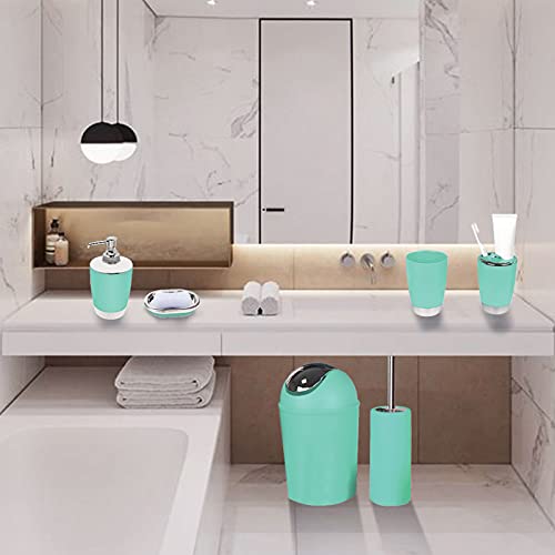 Bathroom Accessories Set 6 Pieces Plastic Bathroom Accessories Toothbrush Holder, Rinse Cup, Soap Dish, Hand Sanitizer Bottle, Waste Bin, Toilet Brush With Holder (Mint Green) #TOP5