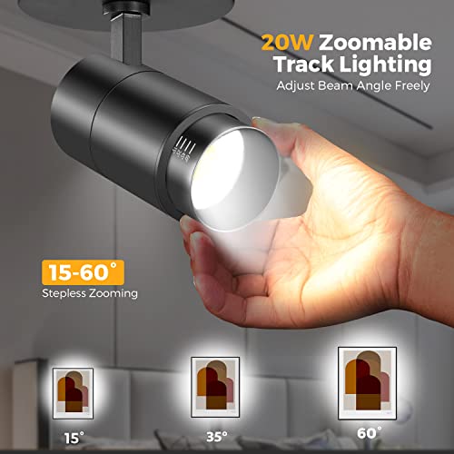 Vanoopee 3-Color Zoomable Led Ceiling Spotlight Flush Mount Adjustable Spotlight Directional Dimmable Spot Lights Indoor Bright Accent Fixture For Living Room Bedroom - Cri90 15-55° 20W 2000Lm Black #TOP1