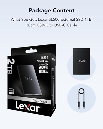 Lexar SL500 External SSD 1TB, USB3.2 Gen2x2 Portable SSD, PSSD up to 2000MB/s Read, 1800MB/s Write, External Solid State Drive with Metal Design, DataShieldTM 256-bit AES Encryption(LSL500X001T-RNBNG) Lexar SL500 External SSD 1TB, USB3.2 Gen2x2 Portable SSD, PSSD up to 2000MB/s Read, 1800MB/s Write, External Solid State Drive with Metal Design, DataShieldTM 256-bit AES Encryption(LSL500X001T-RNBNG)