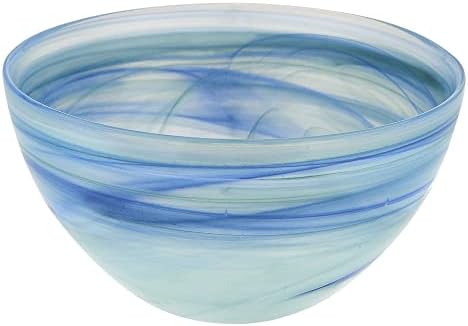 Badash Aqua Blue Bowl Alabaster Glass Round Salad or Candy Bowl - 6” Diameter