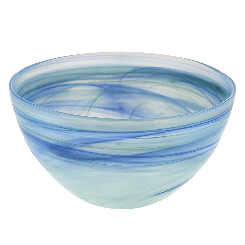 Badash Aqua Blue Bowl Alabaster Glass Round Salad Or Candy Bowl - 6” Diameter #TOP11