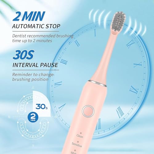 Brosse à dents électrique 5 modes de nettoyage avec 4 têtes de rechange rose - 5