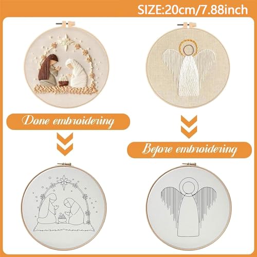 Image of YOUDRN Nativity Scene Embroidery kit,Christmas Cross Stitch Kits,DIY Embroidery Kit for Adults with Pattern,Cotton Threads,Needles,Instruction,20cm Hoop,for Decor Home Room (King)