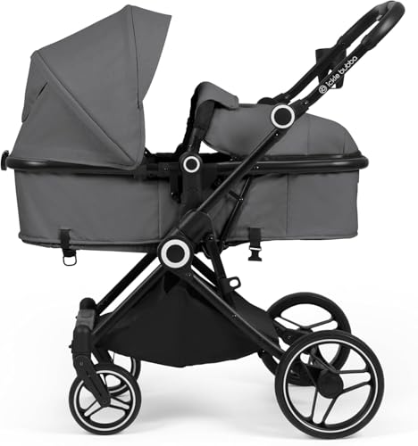 Ickle Bubba Atom All-in-One i-Size Travel System, 3-in-1 Pushchair with Cirrus Car Seat & ISOFIX Base, Suitable from Birth to 22kg, Compact & Lightweight Pram – Graphite Grey