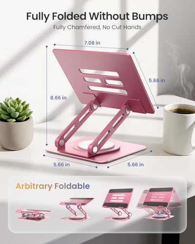 Image of LOXP Metal Tablet Stand, 360 Rotating iPad Stand with Heavy-Duty Base, Tablet Holder Compatible with 4.7-16.9 inch Device, iPad Pro Air Mini, Kindle, Surface Tablet, Portable Monitors - Pink