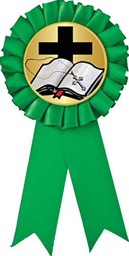 Religious Prizes, Green Open Bible Award Ribbon Prize, 10 Pack