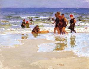 Peinture à l'huile At The Seashore 2 de Potthast pour déco bord de mer salon