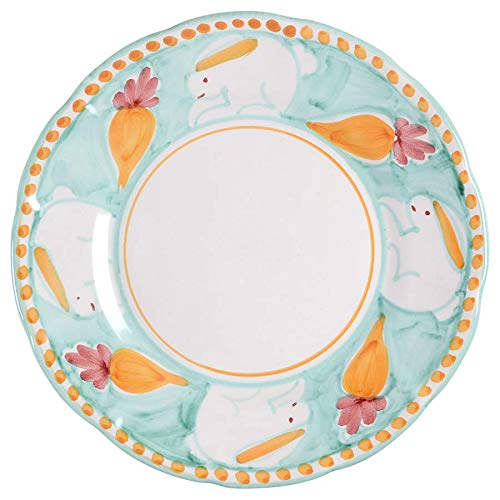 VIETRICampagna Coniglio Dinner Plate, Aqua, 10 Inch Terra Cotta Ceramic Plate, Handcrafted Dinnerware