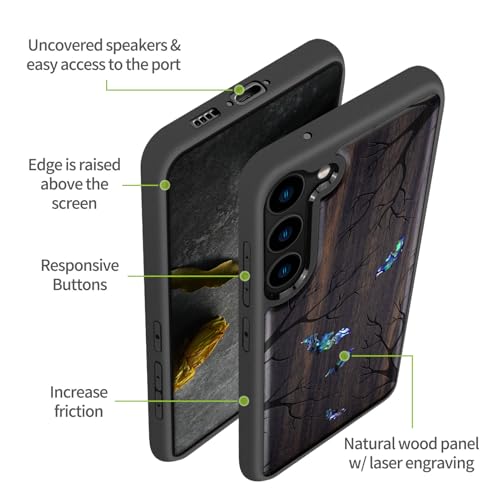 Coque Galaxy S23 Plus en bois gravé et nacre véritable luxe