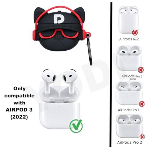Image of YODI Case Cover for Airpods Pro|Pro 2|Airpods Pro 3|Airpods 4 Pouch, Silicone Cases with Cleaner Kit 360 Drop Protection,Shock-Resistant ((Black Dog with Red Band), Airpods 3 (2022))