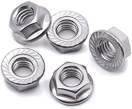 10# 24 Serrated Flange Hex Lock Nuts, 304 Stainless Steel, Coarse Thread UNC, Full Thread, Pack of 50