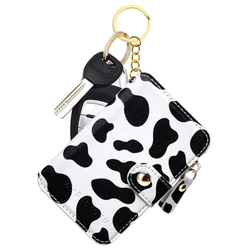 Image of M-Plateau RFID Blocking Slim Keychain Wallet for Women (Cow Print) | Mini Card Holder with ID Window, Zipper Pocket, 6 Card Slots, Compact for Cash & Cards
