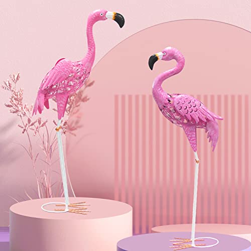 Markdang 2 Pcs 35&34" Pink Flamingo Yard Decorations, Metal Yard Art, Large Standing Lawn Flamingos Garden Ornaments Statues For Outdoor Yard Decor For Thanksgiving Day, Christmas And Birthday Gifts #TOP7