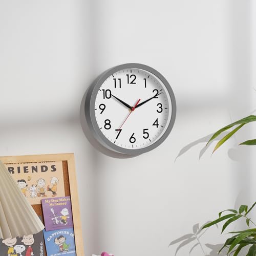 Image of AKCISOT Wall Clock 8 Inch Silent Non-Ticking Modern Clocks Battery Operated - Analog Small Classic for Office, Home, Bathroom, Kitchen, Bedroom, School(Gray)