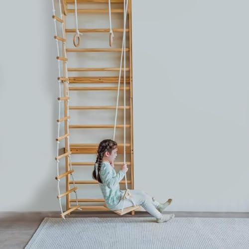Image of Avenlur Betula Swedish Ladder Wall Gym - Indoor Playset with Swing, Rope Ladder, Pull-Up Bar, and Slide - Indoor Gym for Kids and Adults