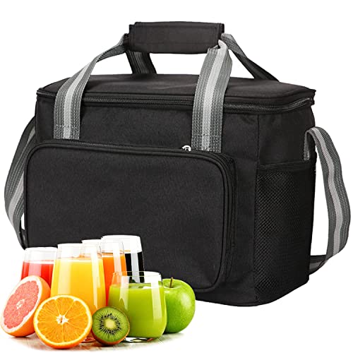 Ceysin Sac isotherme de 15 l - Sac de pique-nique - Sac à déjeuner isotherme - Sac isotherme - Pour transport alimentaire, école, bureau, camping, plage, voiture, voyage en plein air - Noir