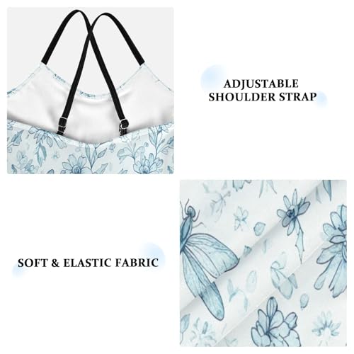 Dragonflies Flowers Blue Child Girl Swimsuit, Beach Swimwear 3-10 Y with Adjustable Shoulder Strap, 3-10 Y3