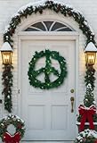 Funny Guy Mugs Peace Sign Wreath - Pre-Lit Indoor or Outdoor Christmas Wreath for Front Door - Fall or Thanksgiving Wreath with Lights - 24" Diameter