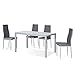Cribel Set Poseidon Tavolo da Pranzo con 4 Sedie, Comfort di Seduta in finta pelle con Bordino Bianco, Robusto Piano del Tavolo in Vetro di Sicurezza, Alluminio, Poliuretano, Cenere, 135x80x76 cm