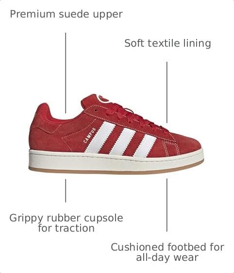 Image of adidas Campus 00s Men's Shoes, Better Scarlet /Cloud White /Off White, Size 7.5