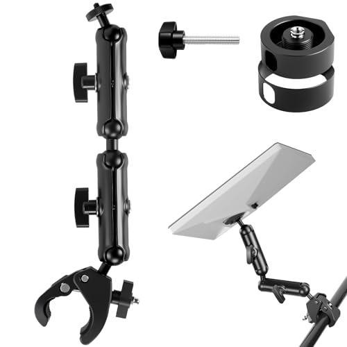 Image of for 2026 /2025 /2024 Starlink Mini Clamp Mount Pipe Adapters, Double Long Arm,Starlink Mini Pole Clamp Mount Accessories,Adjustable Clamp Bracket for RV /Pole /Roof Rack /Yacht (Black)