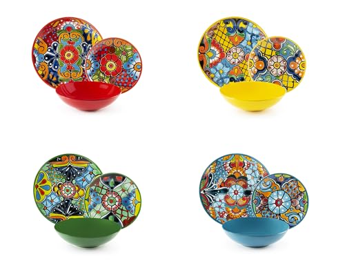 Excelsa Acapulco Servizio Piatti 12 Pezzi, Porcellana e Stoneware, Decoro