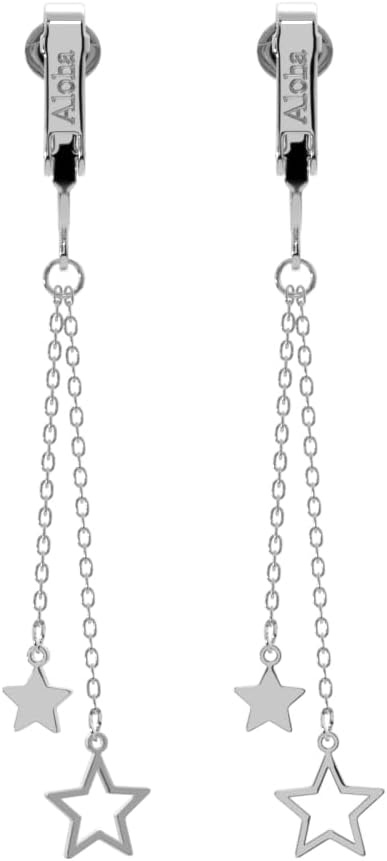 Aloha Earrings Non Pierced Clip On Double Chains with Star Ends Dangling Earrings - Image 3