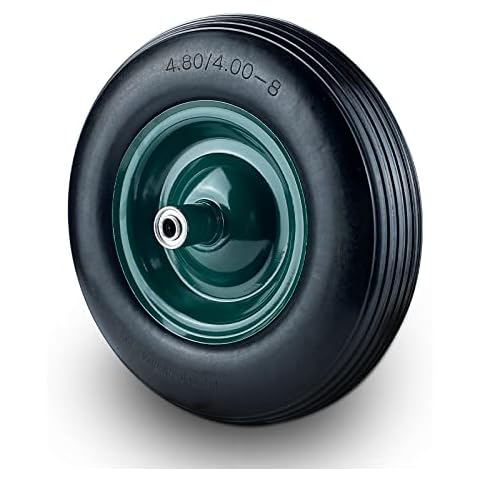 HOXWELL Wheelbarrow Solid Tire 4.80/4.00-8" Pneumatic Flat Free Wheel, 16 Inch 5/8" Ball Bearings, Universal Hand Truck Trailer, Wagon Garden Cart Tire(Green Straight Grain) Cover