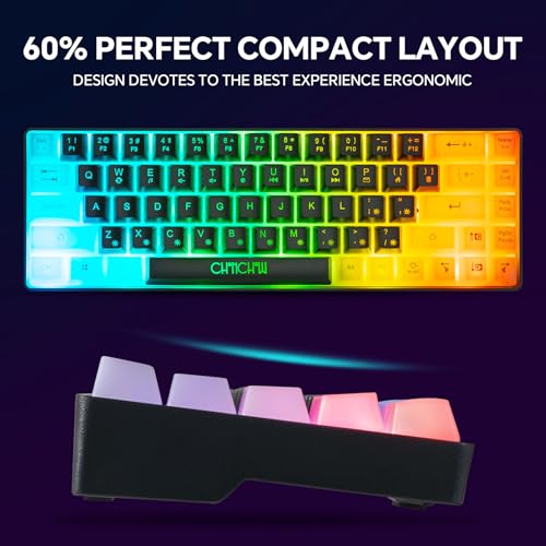 CHONCHOW 60% Gaming Keyboard and Mouse Combo, 68 Keys Wired LED RGB Backlit Black Gaming Keyboard and RGB Backlit, Small Light up Keyboard for PC Xbox PS4 Gamers and Work (Black-White)