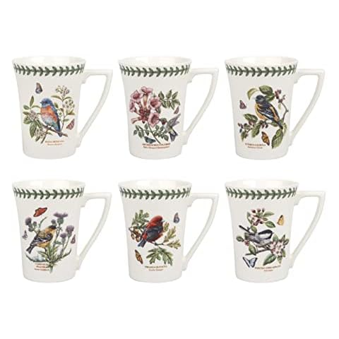 Portmeirion Botanic Garden Bird Collection Mandarin Mugs with Assorted Motifs, For Coffee, Tea, & Other Beverages, Ceramic, Dishwasher & Microwave Safe, 12 Ounces, Set of 6 Cover