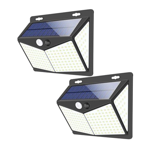 Didiseaon 208 LED Solar Sensor Wall Lights, Outdoor Waterproof Yard Lighting Tool with Motion Detection, Black, 2pcs for Porch and Garden
