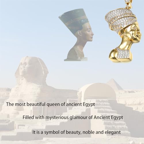 Necklace for Women Egyptian Pharaoh Nefertiti Pendant Necklace Gold Plated 18K with Zirconia Jewelry4