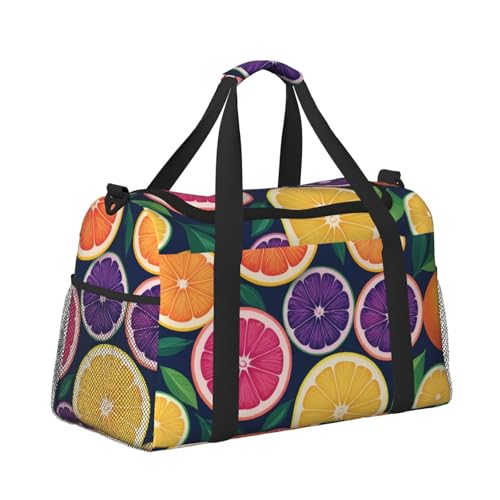 Citrus Fruit Print Travel Duffle Bag - Foldable Personal Item Travel Bag for Women & Men,Carry-On Convertible Crossbody Tote Bags with Adjustable Shoulder Strap & Pockets 13x10.2x19.7 in3