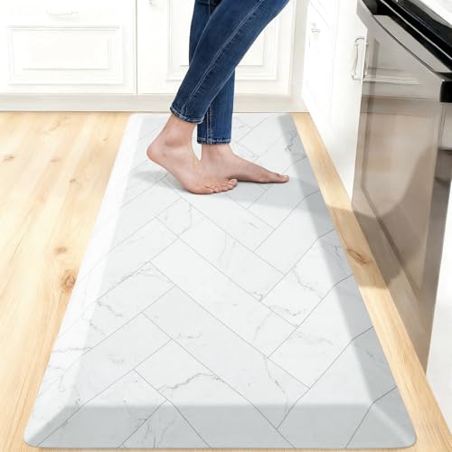 Image of UKISS 9 /10 Marble-Pattern Extra Thick Cushioned Kitchen Mat, Non-Slip Waterproof Comfort Memory Foam Standing Desk Mat, Ergonomic Anti Fatigue Floor Mat for Kitchen, Office (Teal, 20 inch X 48 inch)