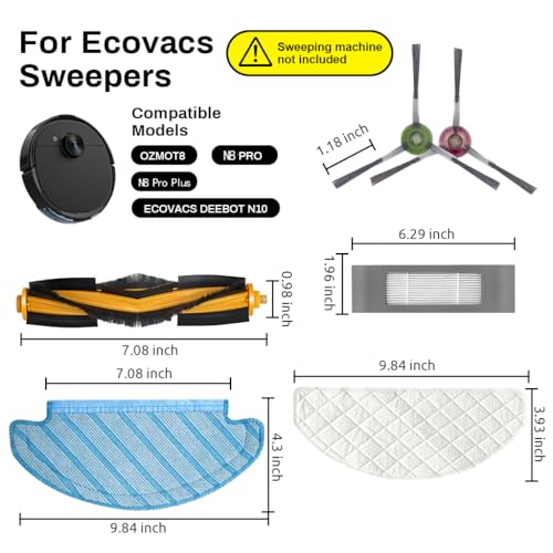 Image of HASTHIP 15Pcs Replacement Accessories for Ecovacs Deebot T8, T8 AIVI, T8 MAX, N8 PRO, N8 PRO Plus Robot Vacuum Deebot N10 Replacement Accessories