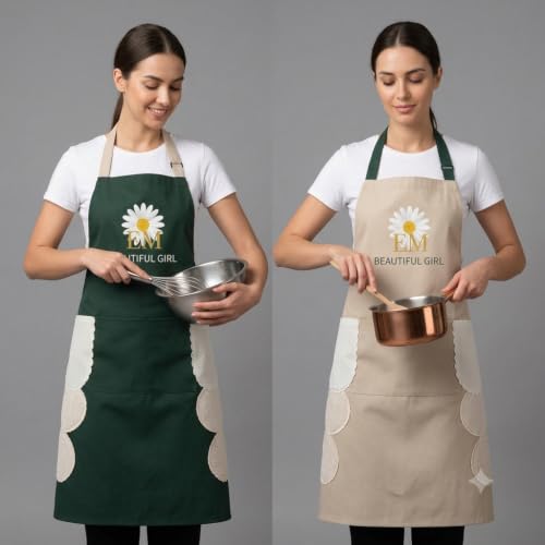 Image of HROY Kitchen Apron for Women & Men with Pocket & Side Towel | Kitchen Apron for Women & Men with Pocket & Side Towel | Reusable Cooking Chef Apron for Home Kitchen