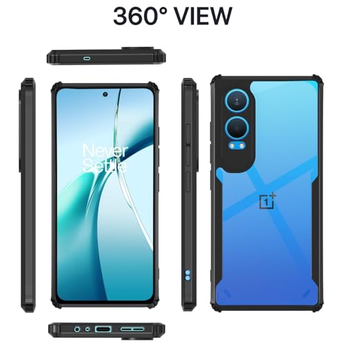 Image of Pikkme Crystal Clear Transparent Back | Ultra Hyrbid | Full Camera Protection | Raised Edge | Bumper Back Case for OnePlus Nord Ce 4 Lite 5G (Black)