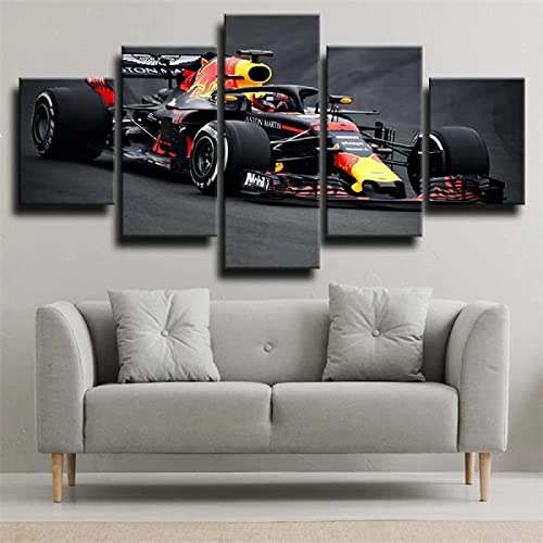 PMSM Impression sur Toile intissee Voiture de Course de Formule 1 Noire 100 X 55cm 5 Parties Tableau Tableaux Decoration Murale Photo Image Artistique Photographie Graphique Cover