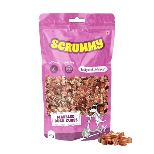 Image of Scrummy Marbled Duck Cubes Dog Treats 70g (Pack of 3) | Soft & Tasty Training Snacks | High Protein Healthy Chews for Puppies & Adult Dogs