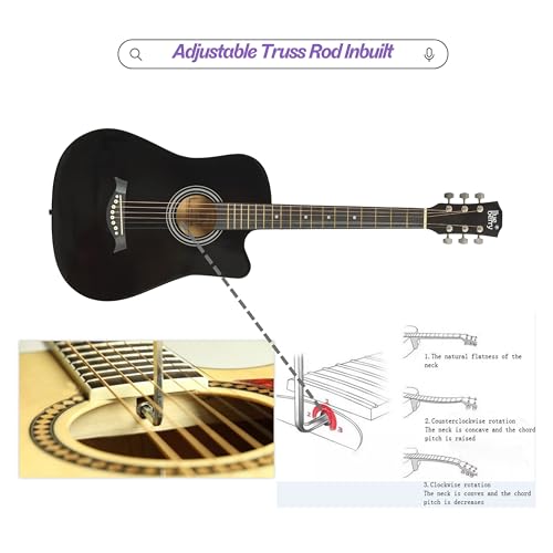 Image of BLUEBERRY B-D38, Acoustic Guitar Kit Inbuilt Truss Rod with Bag, Strap, One Pack Strings And Picks - 38 Inch (Black)