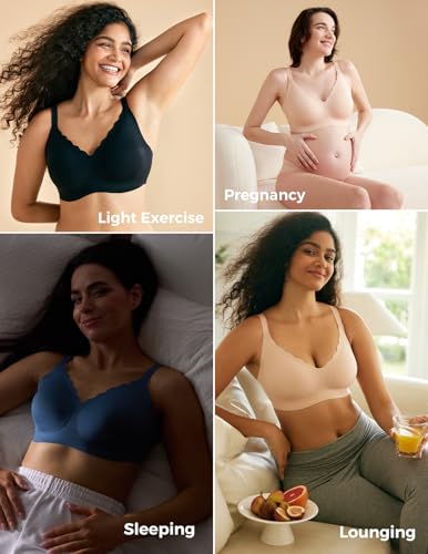 Image of Momcozy Wireless Seamless Bras for Women, Ultra-Comfort Everyday T-Shirt Bras, Breathable Maternity Bras with Scallop Edges