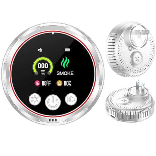 HAKINAKU 4-in-1 Ring Plug in Smoke & Carbon Monoxide Detectors Combination Built-in 1000mAh Backup Battery Plug&Play&Audible 85dB Smoke CO Temp Humidity Senor for Home Hotel Travel (White, 1 Pack)