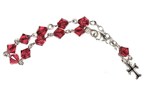 Alternative view of Girls Rosary Bracelet made with Ruby Red Austrian Crystals- July (Communion, Reconciliation, Birthday & more)