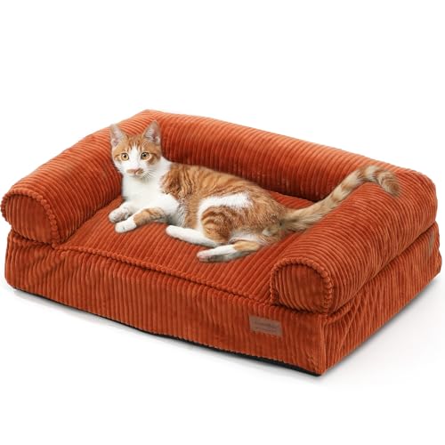 FUKUMARU Katzensofa Bett, Corduroy Gemütliches Katzenbett für drinnen mit abnehmbarem waschbarem Bezug, Stützendes Anti-Rutsch Hundebett Sofa für...