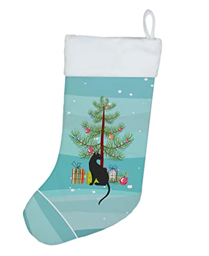 Caroline's Treasures CK4784CS Pantherette Cat Merry Christmas Christmas Stocking Fireplace Hanging Stockings Christmas Season Party Decor Family Holiday Decorations
