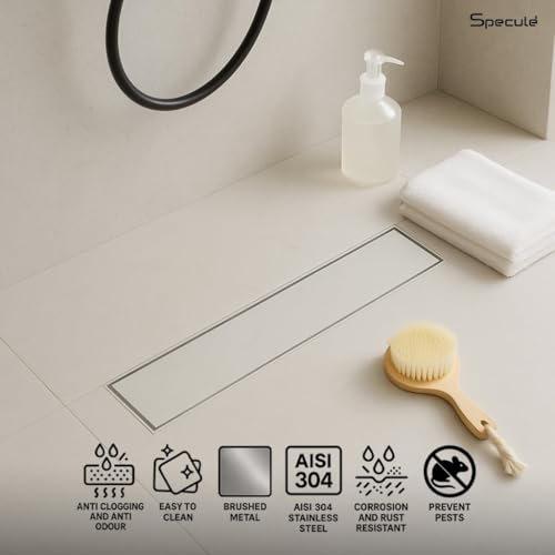Image of Tile Insert Linear Shower Drain 18x4 Inch | Invisible Stainless Steel Floor Drain Channel for Bathroom | Anti Smell Cockroach Trap | Side Outlet Waste Drain | 13mm Tile Compatible